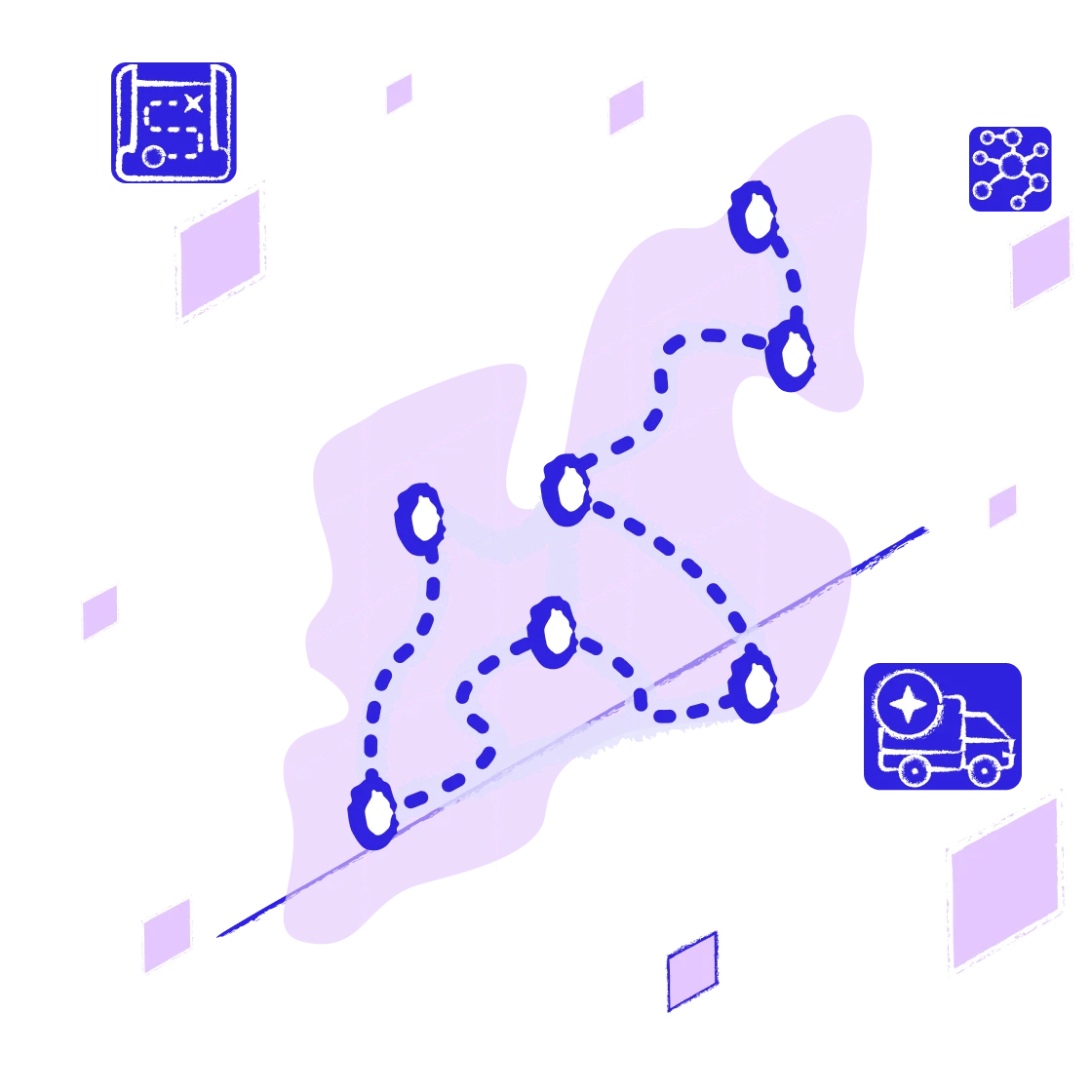 Quantum computing chip with glowing particles and data flow